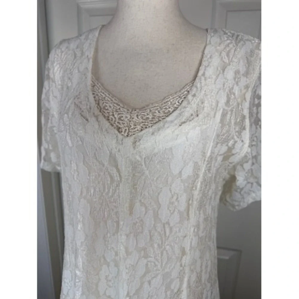 Lew Magram Vintage Ivory Floral Lace Sheer Panel Maxi Dress Women Small 90s Boho